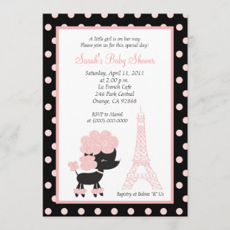 PINK FRENCH POODLE Ooh la la 5x7 Baby Shower Invitation