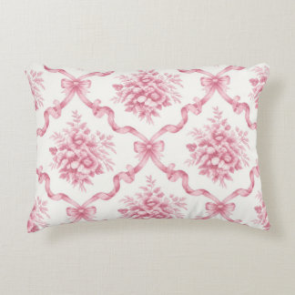 Pink French Ribbon Trellis Floral Bouquet lattice Accent Pillow
