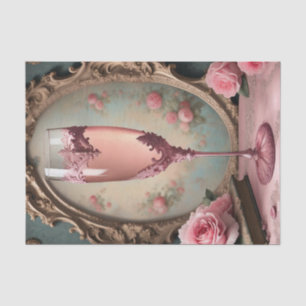 Pink French Rococo Champagne Glass Decoupage Paper