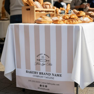 Pink French Stripes Bakery Logo Table Runner Tapestry