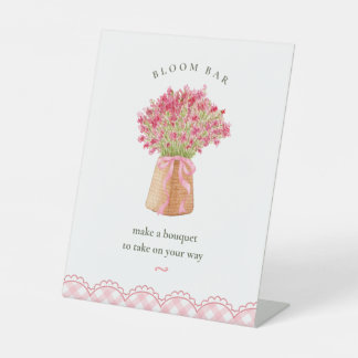 Pink fresh off the market bridal shower bloom bar pedestal sign