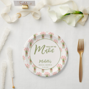 Pink Fresh Off The Market Bridal Shower Paper Plate