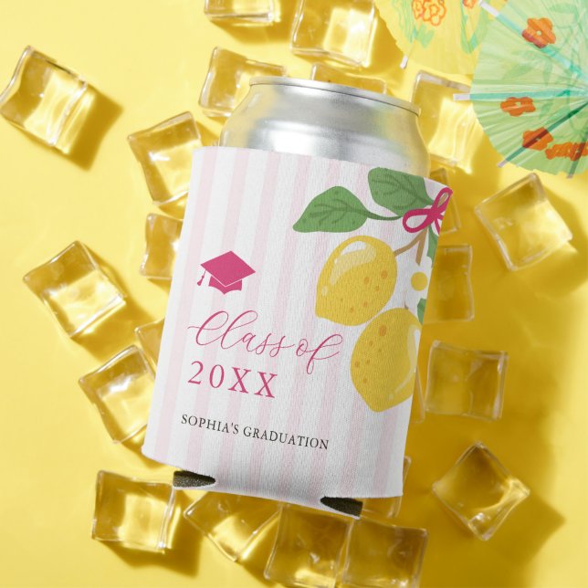 Pink Freshly Lemon Citrus Graduation Party Can Cooler (In Situ Summer)