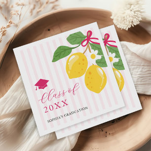 Pink Freshly Lemon Citrus Graduation Party Napkin