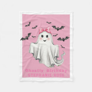 Pink Friendly Girl Ghost with Bats Flying Gift Fleece Blanket