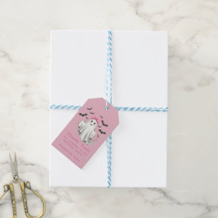 Pink Friendly Girl Ghost with Bats Flying  Gift Tags