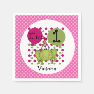 Pink Frog 1st Birthday Paper Napkins