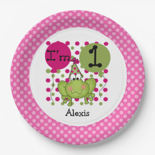 Pink Frog 1st Birthday Paper Plates