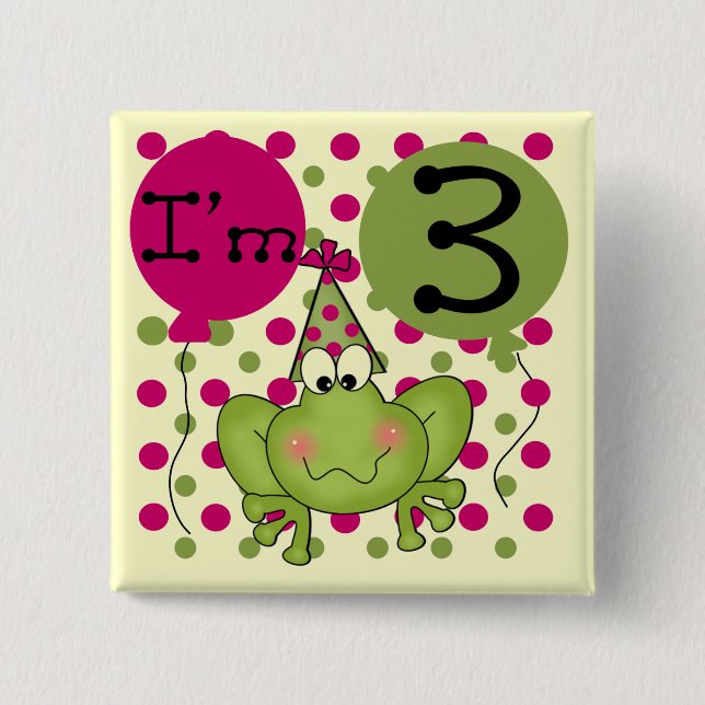 Pink Frog 3rd Birthday Tshirts and Gifts 2 Inch Square Button (Front)