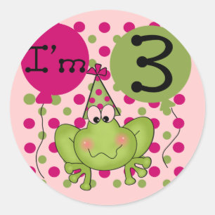 Pink Frog 3rd Birthday Tshirts and Gifts Classic Round Sticker