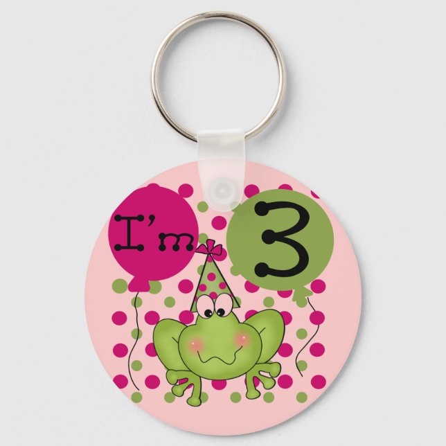 Pink Frog 3rd Birthday Tshirts and Gifts Keychain (Front)