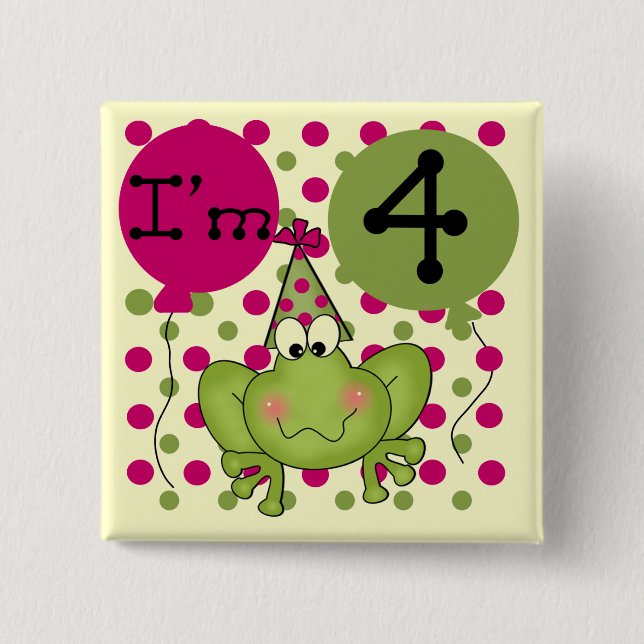 Pink Frog 4th Birthday Tshirts and Gifts 2 Inch Square Button (Front)