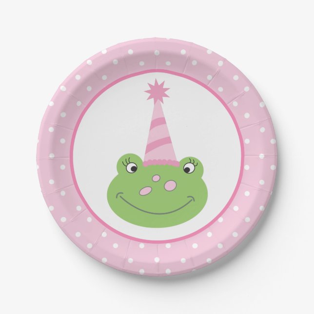 Pink Frog Girl Birthday Party Paper Plate (Front)