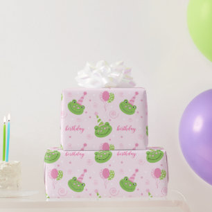 Pink Frog Girl Birthday Wrapping Paper