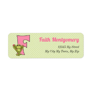 Pink Frog Monogram Letter F Kids Address