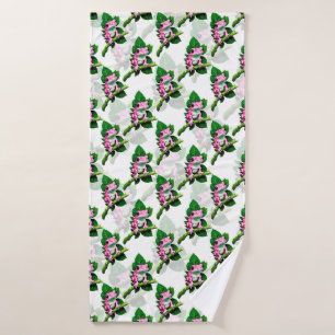 Pink Frog On Green Leaf Pattern Design Bath Towel