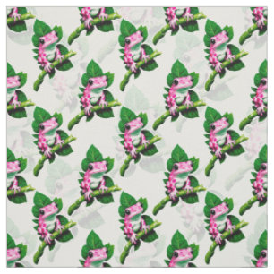 Pink Frog On Green Leaf Pattern Design Fabric