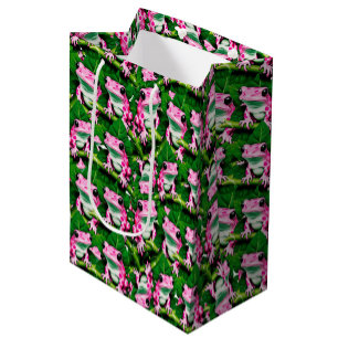 Pink Frog On Green Leaf Pattern Design Medium Gift Bag