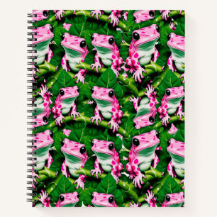 Pink Frog On Green Leaf Pattern Design Notebook
