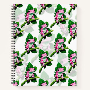 Pink Frog On Green Leaf Pattern Design Notebook