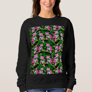 Pink Frog On Green Leaf Pattern Design  Sweatshirt