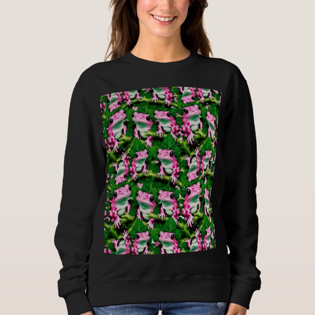 Pink Frog On Green Leaf Pattern Design  Sweatshirt (Front)