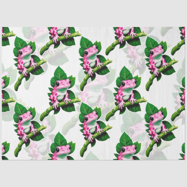 Pink Frog On Green Leaf Pattern Design Tissue Paper (Front)