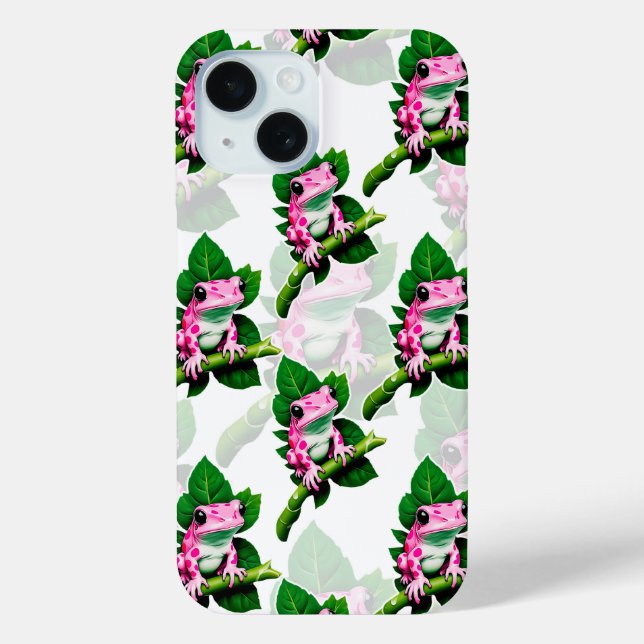 Pink Frog On Green Leaf Pattern iPhone Case (Back)
