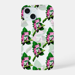 Pink Frog On Green Leaf Pattern iPhone Case
