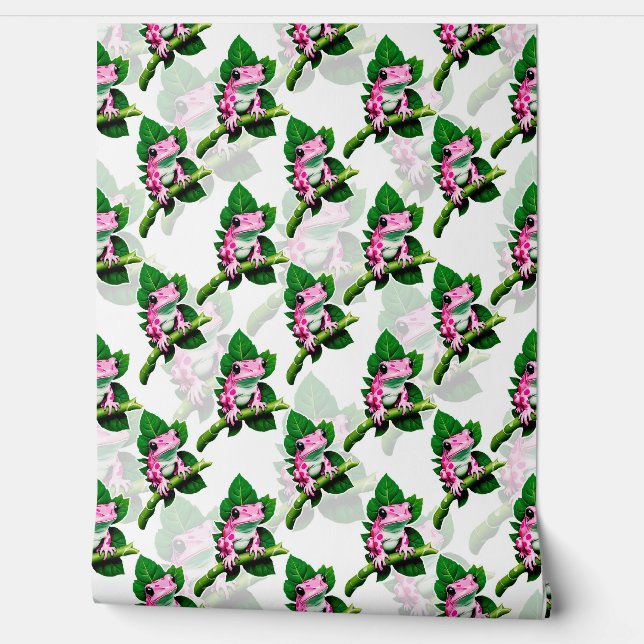 Pink Frog On Green Leaf Pattern Wall Decor (Unrolling)