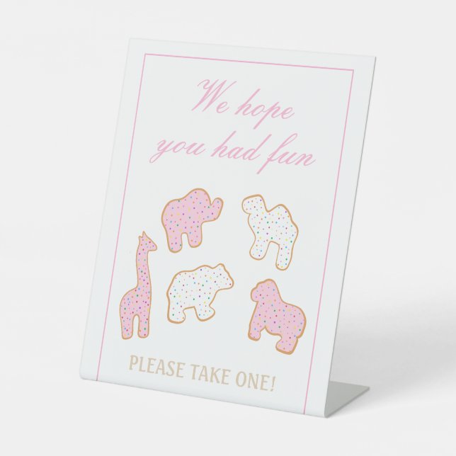 Pink Frosted animal Cookie take a party favour Pedestal Sign (Front)