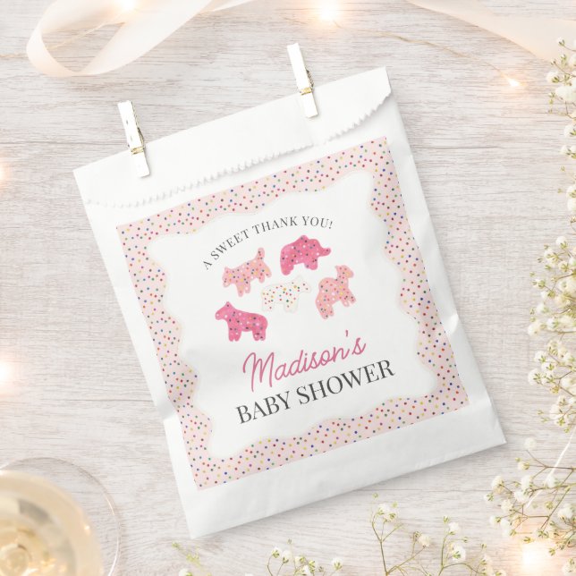 Pink Frosted Animal Cookies Baby Shower Favour Bag (Clipped)