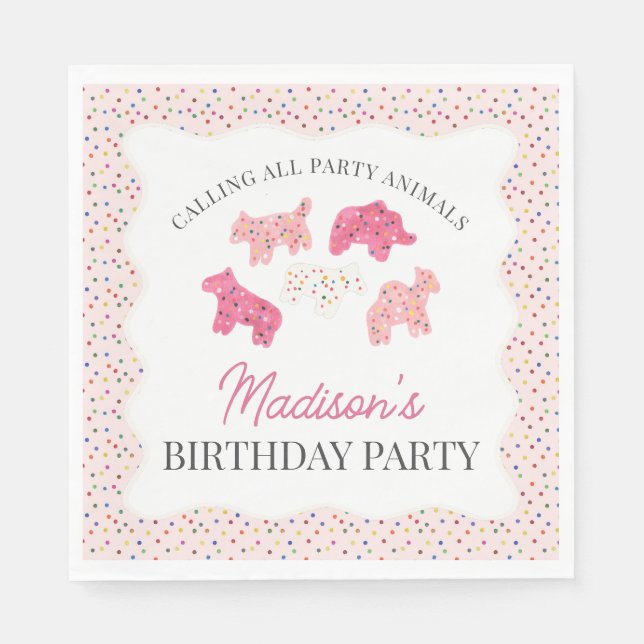 Pink Frosted Animal Cookies Birthday Party Napkin (Front)