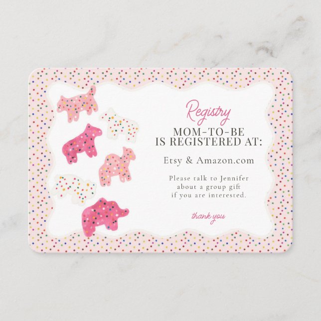 Pink Frosted Animal Cookies Gift Registry Insert (Front)