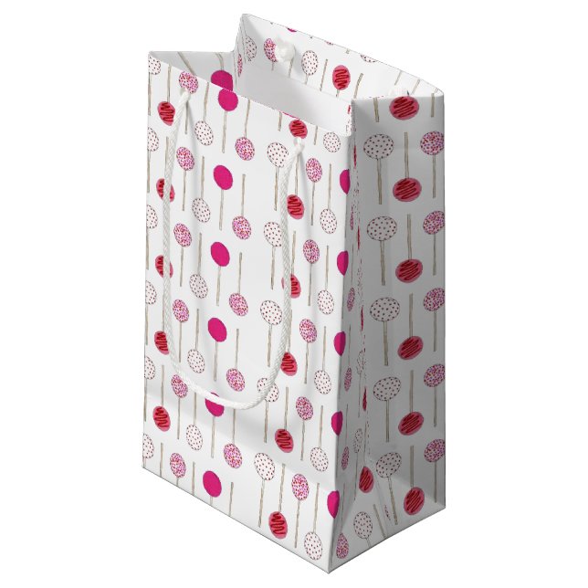 Pink Frosted Cake Pops Birthday Party Foodie Small Gift Bag (Front Angled)