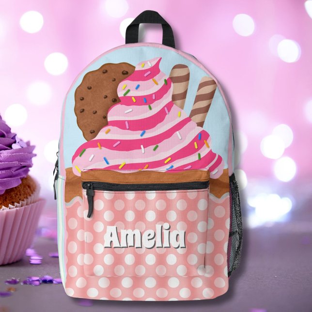 Pink Frosted Chocolate Cupcake Personalized  Printed Backpack (Creator Uploaded)