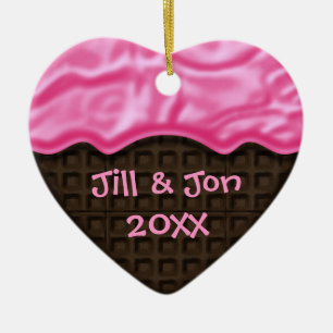 Pink Frosted Chocolate Sweet Heart Custom Photo Ce Ceramic Ornament