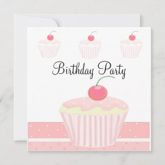 Pink Frosted Cupcake Birthday Invitation