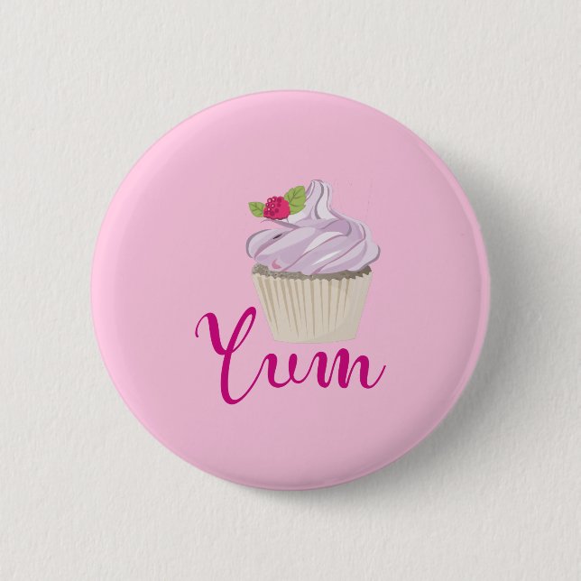 Pink Frosted Cupcake Yum! 2 Inch Round Button (Front)