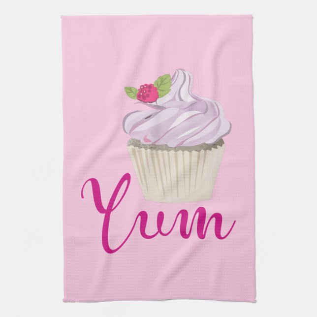 Pink Frosted Cupcake Yum! Kitchen Towel (Vertical)