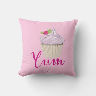Pink Frosted Cupcake Yum! Throw Pillow