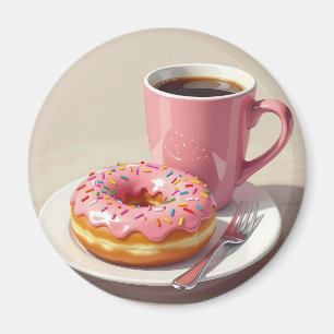 Pink Frosted Doughnut and Coffee  Magnet