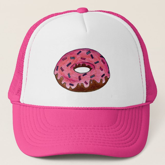Pink Frosted Doughnut Doughnut Sprinkles Bakery Fo Trucker Hat (Front)