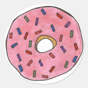 Pink Frosted Doughnut Doughnut Sprinkles Junk Food Classic Round Sticker