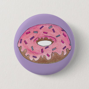 Pink Frosted Doughnut Doughnut w/ Sprinkles Junk F 2 Inch Round Button