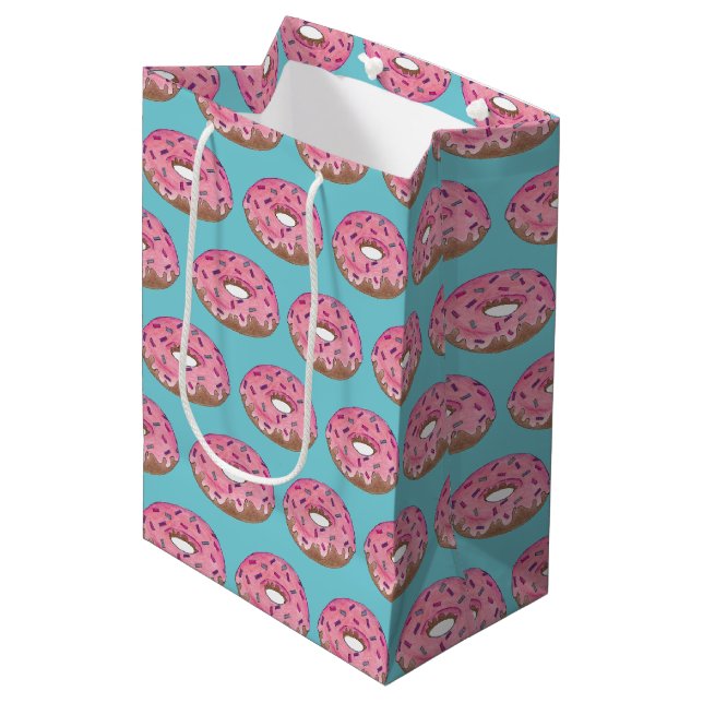 Pink Frosted Doughnut Sprinkles Doughnut Junk Food Medium Gift Bag (Front Angled)