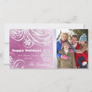 Pink Frosted Flourishes Holiday Photo Card