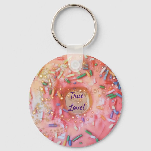 Pink Frosted Rainbow Sprinkles Doughnut Love Keychain (Front)