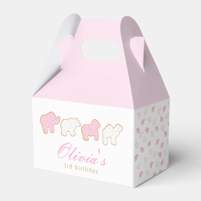 Pink Frosted sprinkle Animal Cookie birthday guest Favor Box (Front Side)