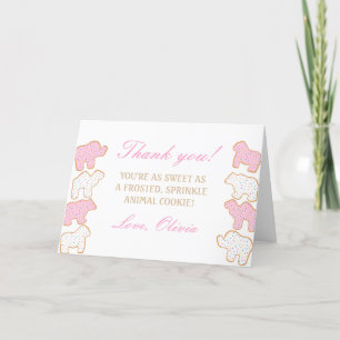 Pink Frosted sprinkle Animal Cookie party favour Thank You Card